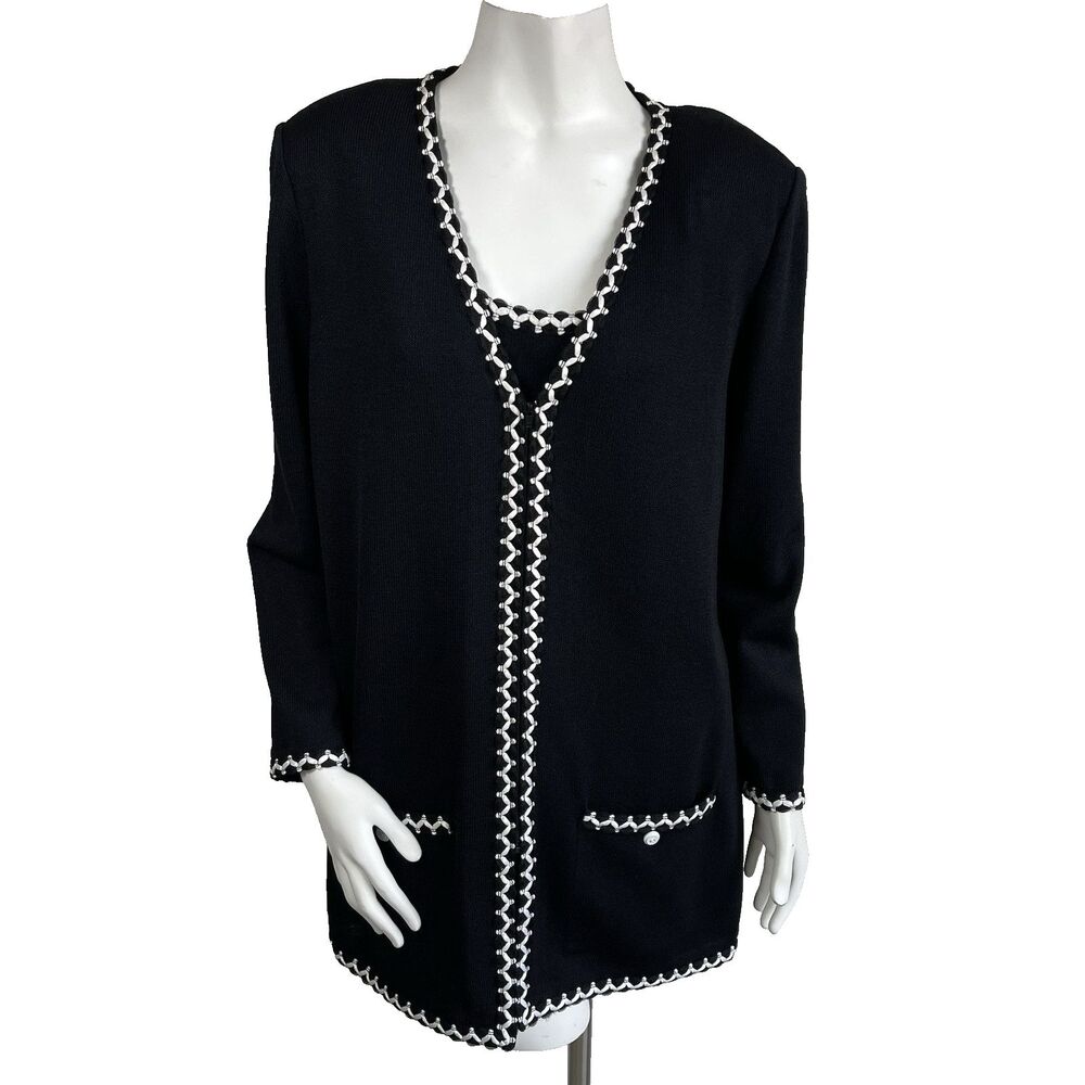 St John Collection Marie Gray Santana Knit 2pc Cardigan Jacket & Tank Top Set L